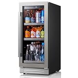 Ca'Lefort 15 Inch Beverage Refrigerator Cooler - 100 Can Mini Fridge with Glass Door for Soda Beer or Wine, 3 LED Compressor Fridge for Home Office Bar with 3 Adjustable Removable Shelves(3.0 cu.ft)