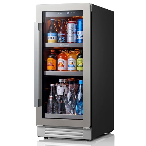 Ca'Lefort 15 Inch Beverage Refrigerator Cooler - 100 Can Mini Fridge with Glass Door for Soda Beer or Wine, 3 LED Compressor Fridge for Home Office Bar with 3 Adjustable Removable Shelves(3.0 cu.ft)