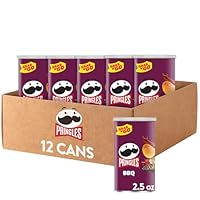 Pringles Potato Crisps Chips, Lunch Snacks, Office and Kids Snacks, Grab N' Go, BBQ (12 Cans)