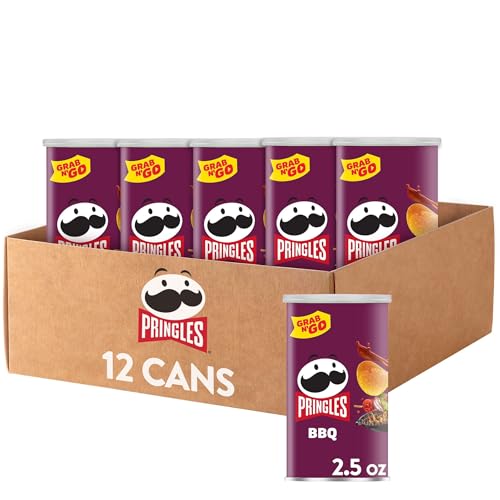 Pringles Potato Crisps Chips, Lunch Snacks, Office and Kids Snacks, Grab N' Go, BBQ (12 Cans)