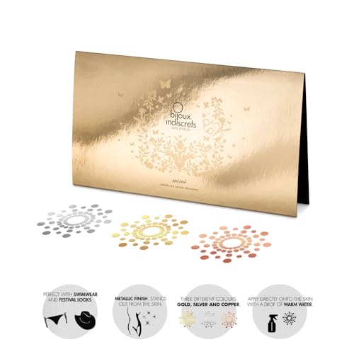 Image of Bijoux Indiscrets Mimi Metallic Temporary Tattoos - 6 Body Tattoos in Silver, Gold & Copper - Breast, Cleavage, Belly & Back Decals - Easy to Apply, Summer Festival Body Art