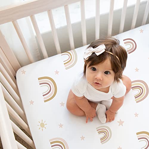 Sweet Jojo Designs Boho Rainbow Girl Baby Fitted Crib Sheet Set Infant Newborn Nursery Toddler Bed Room Standard Mattress 2Pc Blush Pink Yellow Tan Bohemian Modern Neutral Vintage Gold Mauve Taupe #TOP3