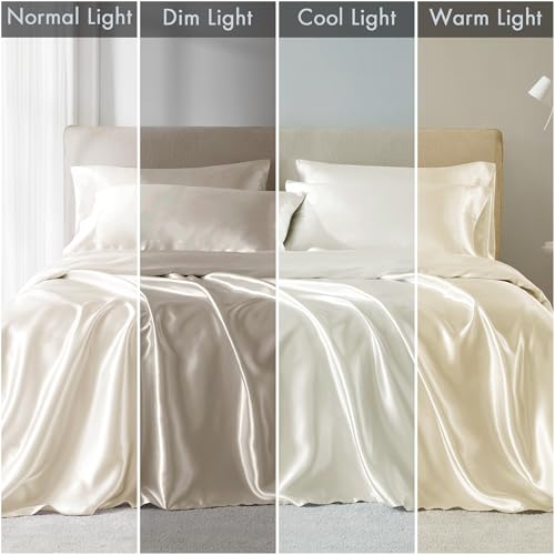 Madison Park Essentials Satin Sheets Twin Size Bed Set, 4 Piece, Ivory by Madison Park - Used condition - Image 9
