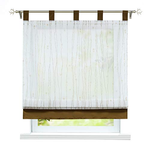 ESLIR Raffrollo mit Schlaufen Raffgardinen Transparent Modern Gardinen Küche Schlaufenrollo Vorhänge Braun BxH 80x140cm Voile 1 Stück