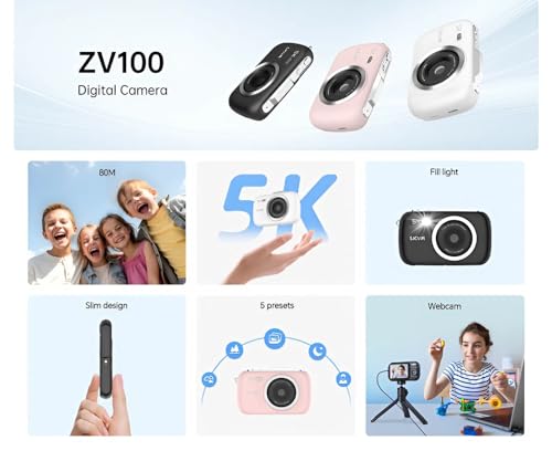 Image of SJCAM ZV100 5K 80MP Digital Camera | 18X Digital Zoom with 5 Preset Modes, 750mAh Digital Point and Shoot Camera for Vlogging Beginners (Black)
