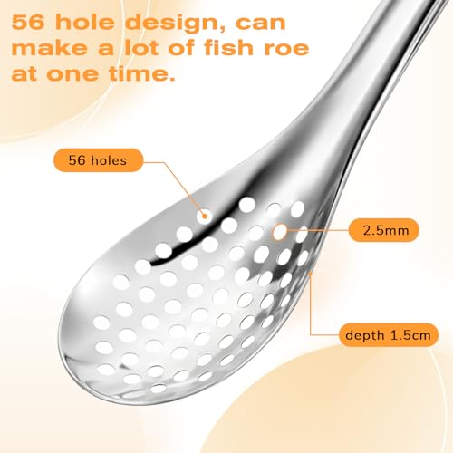 QFGasre 2Pcs Spherification Spoon Small Slotted Spoons Stainless Steel Caviar Spoons Slotted Bar Spoonfor Kitchen Frying And Cooking (Silver)