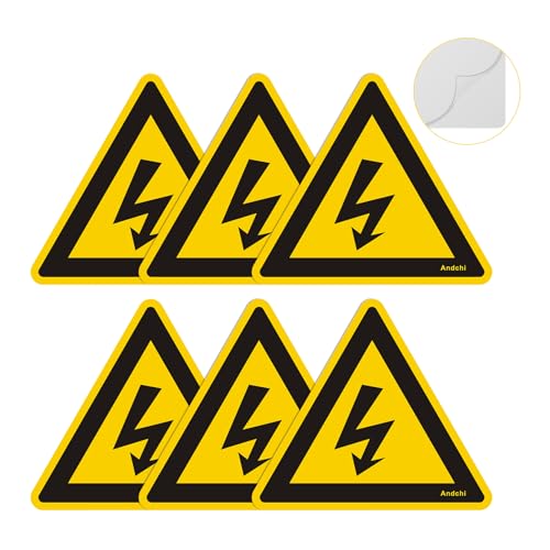 6 pezzi Segnale di attenzione Adesivo in PVC Attenzione all'elettricità Segnali di avvertimento (Giallo - Attenzione, Lunghezza laterale 20 cm)