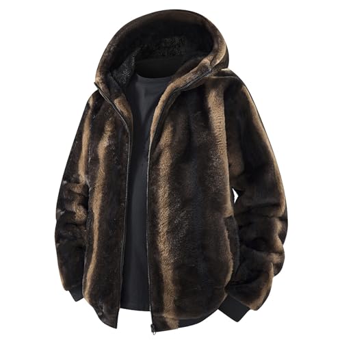 Cambkatl Men's Luxury Faux Fur Winter Coats Full Zip Long Sleeve Hoodie Jackets Fluffy Warm Parka Overcoat Outerwear