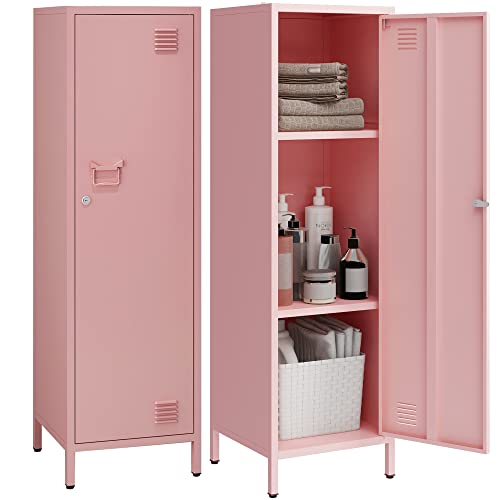 Miocasa Metal Locker Storage Cabinets With Doors And Shelves Lockable 3 Tier File Cabinet Organizer Coat Lockers For Kids, Living Room, Office, Gym (Pink) #TOP19