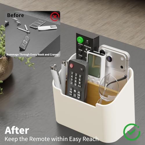 Miniatura 2 de Pavstine Soporte Mando Con Compartimentos, Organizador Mandos Grande, Organizador De Escritorio Para Tv, Dvd, 4k Y Blu-Ray, Porta Mandos De Tv Mesa Para Bolígrafos, Blanco