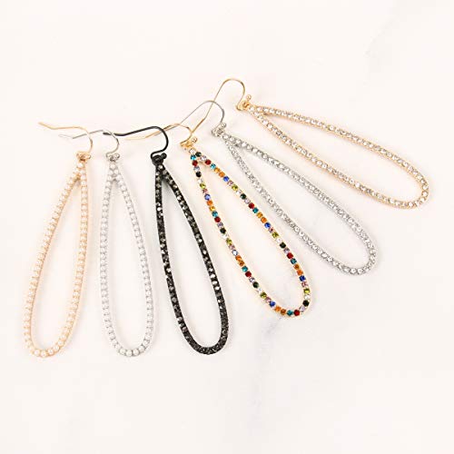 Riah Fashion Sparkly Rhinestone Lightweight Geometric Hoop Drop Earrings - Teardrop, Pear, Oval, Marquise, Circle, Multi Cubic Crystal, Acrylic Pearl Dangles (Long Teardrop - Silver) #TOP5