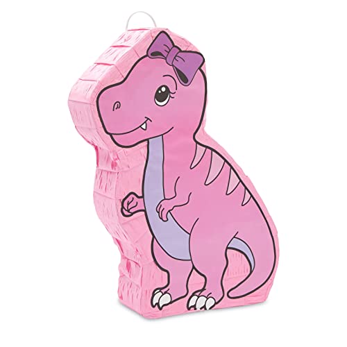 Pinata de dinosaurio rosa para niñas T-Rex suministros de fiesta de cumpleaños (16.5 x 13 x 3 pulgadas)