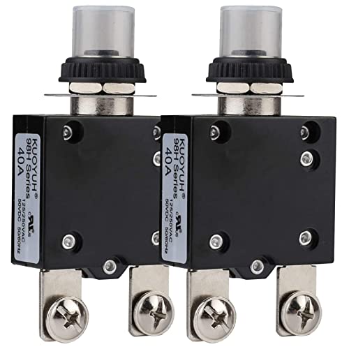 Diyhz Thermal Circuit Breaker,98 Series 40A 125/250Vac Circuit Breaker Push-Button Reset With Quick Connect Terminals And Waterproof Button Cover 32Vdc Thermal Overload Circuit Breaker - 40 Amp, 2Pcs #TOP23