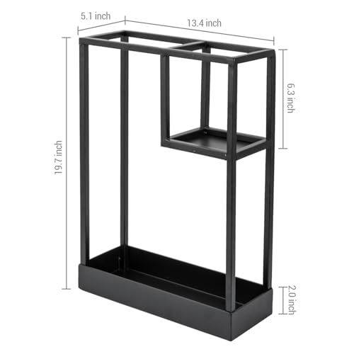 image for MyGift Modern Black Metal Entryway Umbrella Rack with Geometric Design