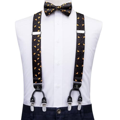 Image of Dubulle Suspender and Bow Tie for Men Paisley Solid Mens Suit Braces Pretied Bowtie and Handkerchief Cufflinks Formal Wedding