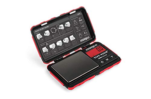 Truweigh TUFFWEIGH Digital Mini Scale (1000g x 0.1g - Red/Black) - Rubberized Impact Resistant Digital Kitchen Scale - Travel Digital Pocket Scale - Digital Food Scale - Small Digital Scale