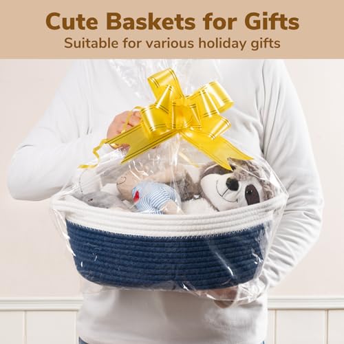 Image of Goodpick Small Woven Rope Gift Basket Empty, 12 inchx 8 inchx 5 inch, Navy Blue