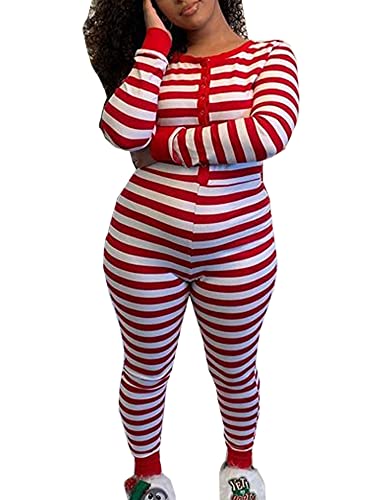 Springcmy Women Deep V-Neck Jumpsuit Long Sleeve One Piece Bodycon Romper Pajamas Sleepwear Bodysuit Loungewear Pjs
