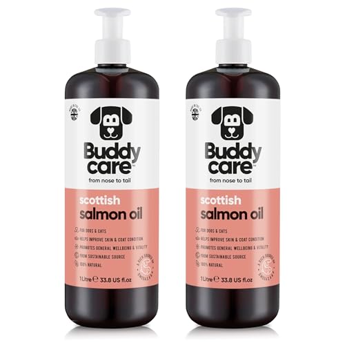 Buddycare Scottish Salmon Oil for Dogs and Cats (1L x2) 100% Natural & Sustainable Supplement | Rich in Omega 3, 6 & 9 for Boosting the Health & Vitality of your Pet’s Skin, Coat & Immune System