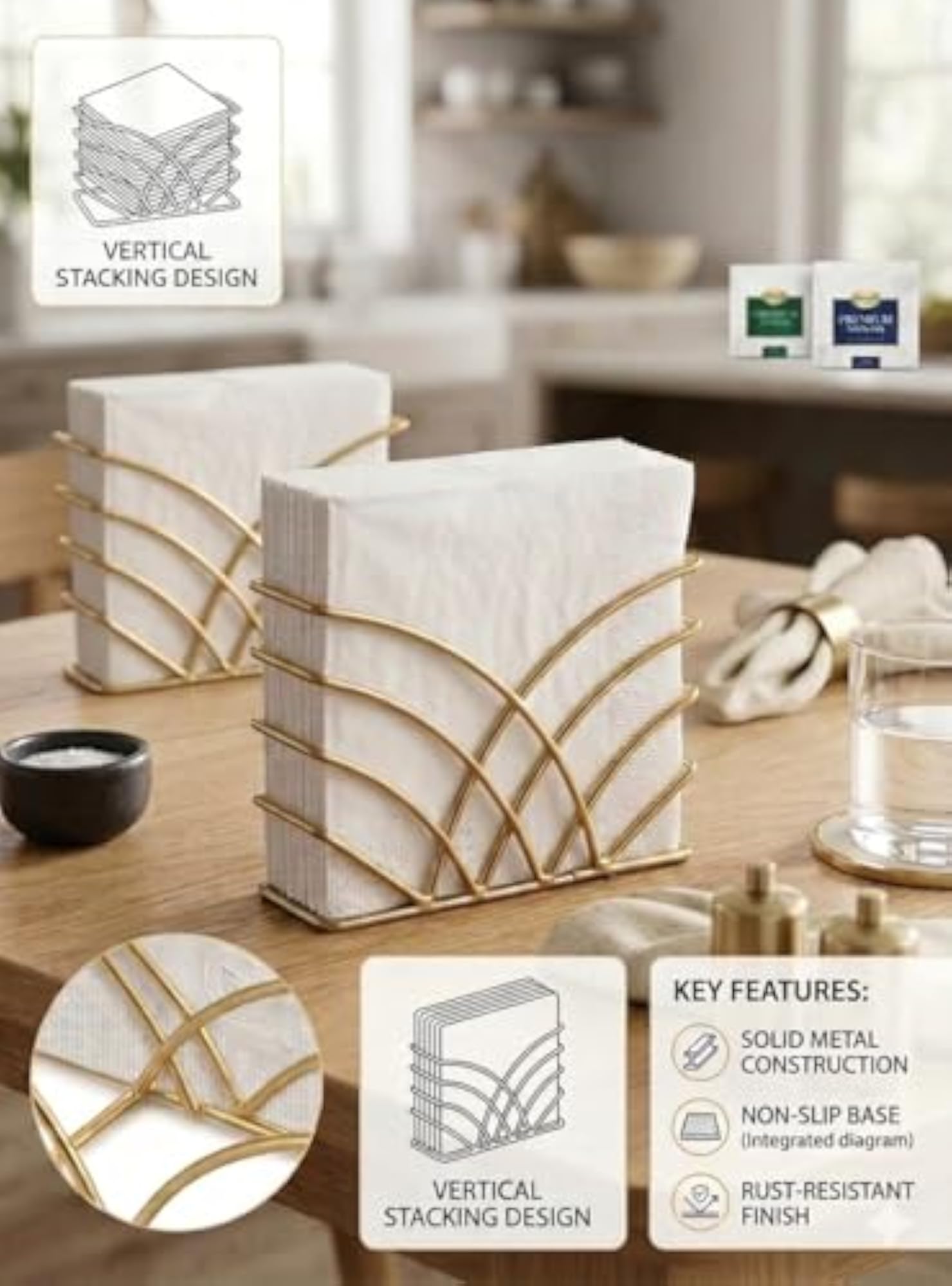 Modern Gold Plated Napkin Holder for Dining Table