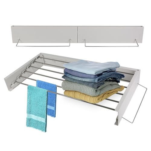 CEIEVER Wall Mounted Clothes Drying Rack, Laundry Drying Rack Airer 80/100CM Clothes Drying Rack Collapsible Folding Retractable Clothes Drying Rack for Indoor or Outdoor (White-80CM)