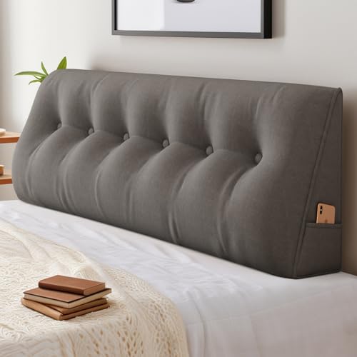 ShowyLive Coussin de Lecture pour Lit, Coussin de Lecture Triangulaire Support Lombaire Gros, Coussin Dossier Lit et de Tête avec Poche Latérale, Housse...