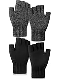 Glooarm 2 Pairs Fingerless Gloves for Women Men Winter Thick Caremere Warm Knit Stretchy Unisex Adults