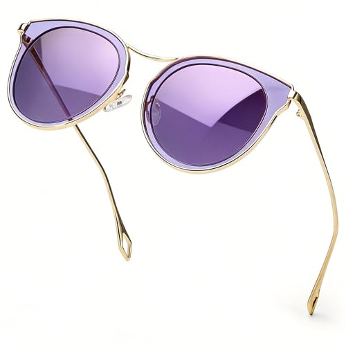 SIPHEW Womens Oversized Cat Eye Mirrored Sunglasses Polarized - Trendy Large Fashion Shades with UV400 Protection for Women