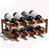 Fentar Portabottiglie di Vino, Cantinetta Vino 8 Bottiglie in Bambù Naturale, 2 Livelli Vintage Espositore Porta Vino da Terra per Cucina, Bar, Cantina, 43x23,5x15 cm