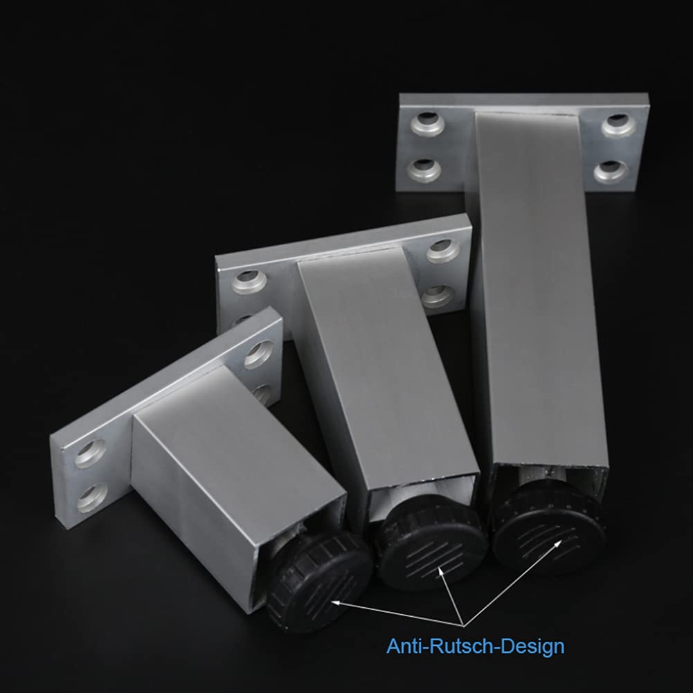 Nogi sofy, 4 sztuki, regulowane nóżki sofy, srebrne stopki ze stopu aluminium | anodowana powierzchnia nogi do mebli opcjonalna wysokość: 6-40 cm, materiałowe nóżki do sofy, salonu, biura, niska