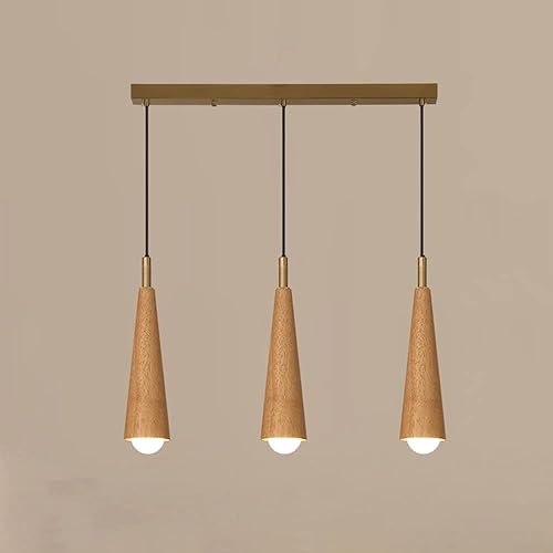 Miniatura 1 de Lámpara colgante pequeña de madera retro de granja, lámpara de suspensión ajustable con pantalla cónica de madera, lámpara colgante de techo para