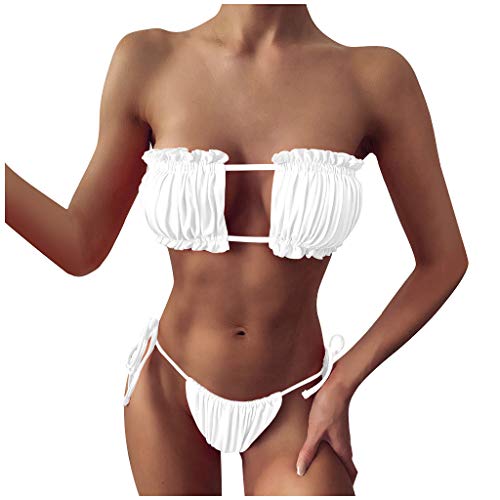 Genérico Bikini Hueco Traje de baño Ropa de Playa Sexy Conjunto Fruncido Acolchado Push-Up Traje de baño Mujeres Trajes de baño Tankinis Conjunto Bañador Cambia De Color El Agua