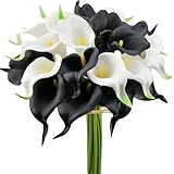 Mandy's 20pcs Black and White Artificial Calla Lily Silk Flowers 13.4