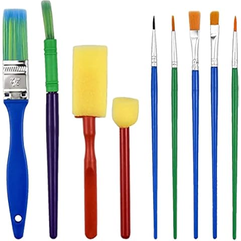 Pagezol 9Pcs Kids Paint Brushes Starter Set, Children's Painting Brushes, Paint Brushes for Beginners, Sponge Paint Brushes, Graffiti Drawing Tools Kits, Kid Painting Tools for Watercolor Oil Acrylic Cover