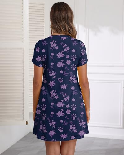 Image of COSSEN Women's Casual T Shirt Dress V-Neck Short Sleeves Swing Dresses Birthday Party Summer Travel Beach with Pocket