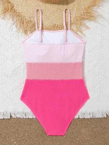 OYOANGLE Girl's One Piece Swimsuits Colorblock Sleeveless Spaghetti Straps Wireless Swimwear2