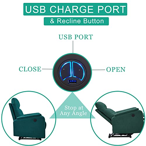Green Electric Power Recliner Chair With Usb,Fabric Single Sofa Seat Chair, Home Theater Seating With Recliner Function,Ergonomic Lounge Chair For Small Room 35.4" D X 30" W X 39.8" H #TOP3