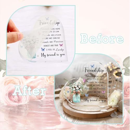 Friendship Gifts for Women 3.9 Inch Friends Plaque Acrylic Friendship Plaques Thanksgiving Christmas Friend Gifts for Women Friendship Desk Decor for Home Office
