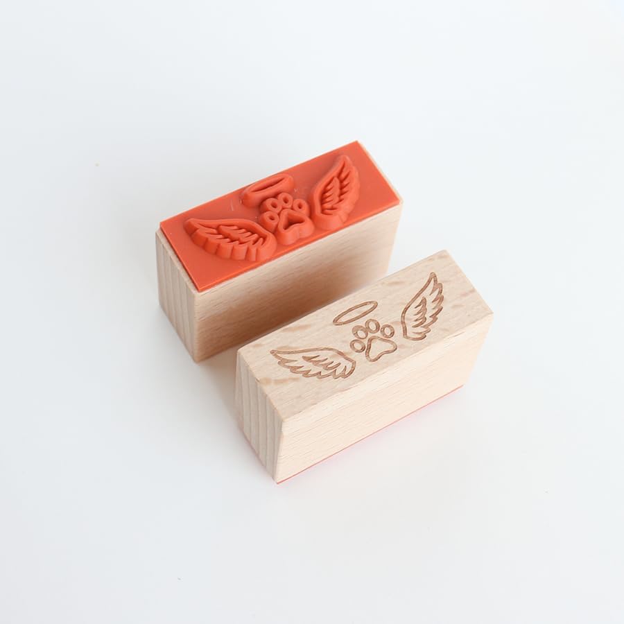 Pet Paw with Wings Wood Rubber Stamp, Angel Paw Print Wooden Stamp for Dog Cat Memorial, Pet Memorial Cards, Memory Book, Journal Decoration & Scrapbooking, Envelope, 0.5'' x 1.3'' Impression Size