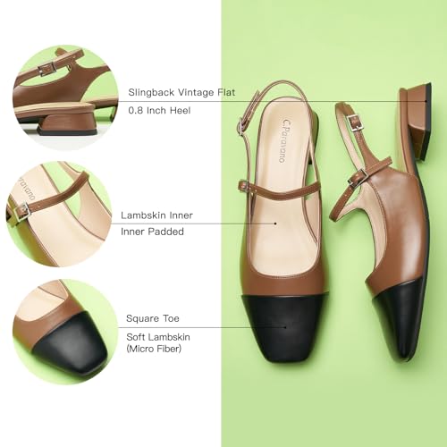 Image of C.Paravano Women's Square Toe Slingback Block Heel Sandals