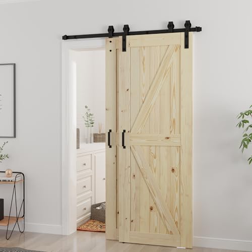 SMARTSTANDARD Double 30"x84" Bypass Barn Door with 5FT Track Hardware Kit Included, Unfinished Solid Wood, DIY Support, A Simple Assembly is Required by SMARTSTANDARD - Image 5