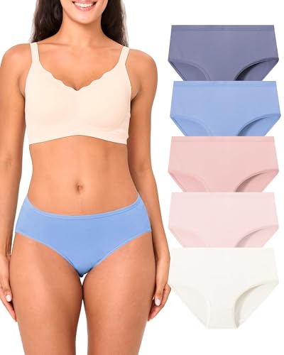 BAMBOO COOL Womens Underwear, Soft Mid Waist Brief Moisture Wicking Panties for Women, 5-Pack