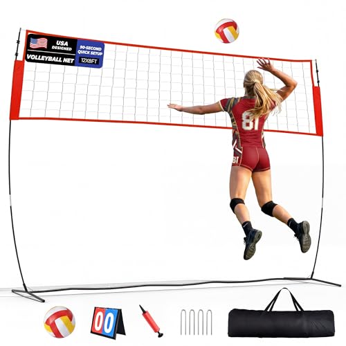 Volleyball Net Set 12FT / 20FT Portable Volleyball Net with Adjustable Height Backyard Practice and Group Play