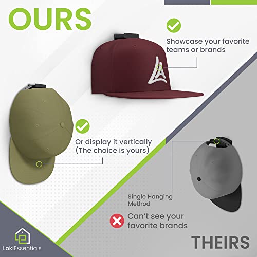 Lokiessentials Adhesive Hat Rack Display Hooks For Wall & Door (12 Pack) Baseball Cap Holder, Closet & Storage Organizer, Strong Cap Hanger For Room & Mancave, No Drilling, Usa Patent Pending (Black) #TOP4