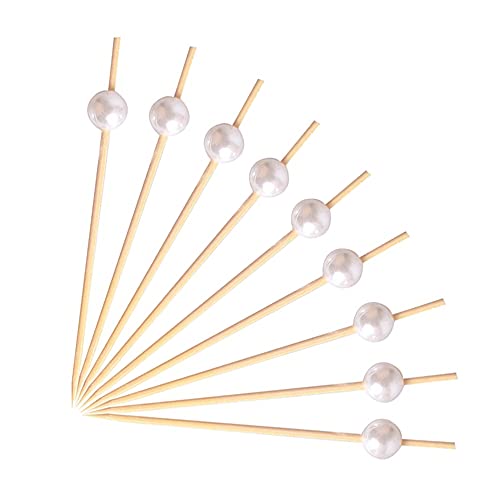 Bamboo Cocktail Picks, 200Pcs, With Ivory White Pearl Bead Top, 4.7 Inch, Mini Skewers Picks For Appetizer, Drinks Fruit, Pastry, Dessert, Garnish, Sandwich(200 Pcs) #TOP5