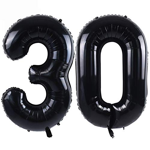 Image of TONIFUL 40 Inch Black Number 30 Balloon Large Foil 30th Birthday Decoration | Black 30 Balloon Number Thirty for Milestone Thirty Birthday Party 30th Anniversary, Black Birthday Decor for Men Women