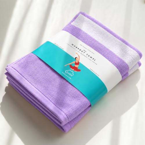 Luzia Striped Workout Towel for Sweat (Pack of 2) - Premium Quality 100% Turkish Cotton - Lightweight and Super Absorbent for Exercise, Sports, Workout, Fitness, Gym, Yoga, Running (Lavender)
