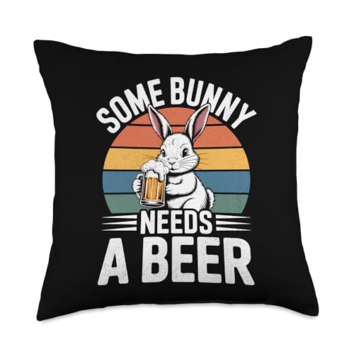 Some Bunny Needs a Beer Funny Easter Rabbit Beer Lover Throw Pillow