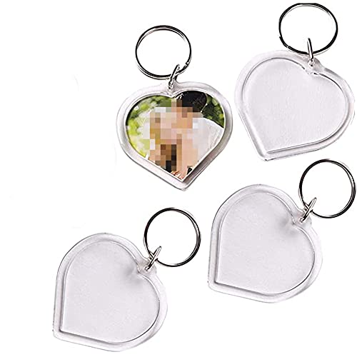 esowemsn 30pcs Clear Acrylic Heart-shaped Personalized Keyrings DIY Photo Picture Frames Keyrings Creative Portable Insertable Picture Holder DIY Key Chain Case