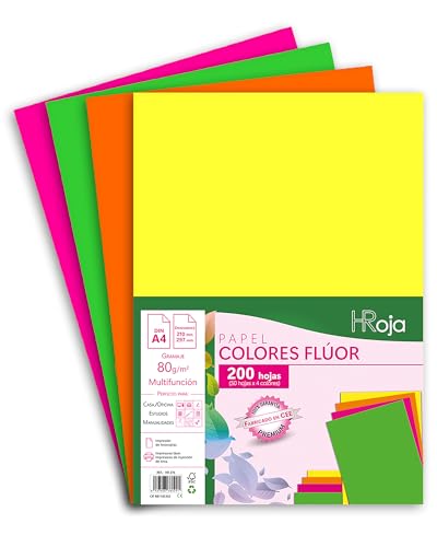 Hroja - Folios Colores Fl�or A4 80 Gr, 200 Hojas, Papel Multifunci�n Apto Para Impresoras Inkjet Y L�ser - 210 X 297 Mm - Ideal Para Oficina, Hogar Y Proyectos Art�sticos Como Origami